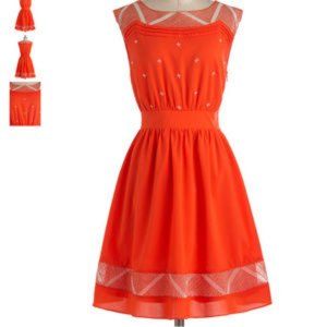 Modcloth "Cayenne and Then" orange A-line dress with embroidery, Size S